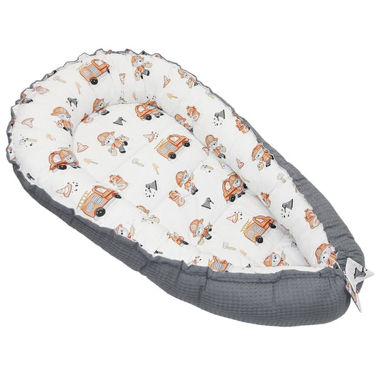 LEANBE Babynest Kokon aus Baumwolle & Waffelstoff - Grau