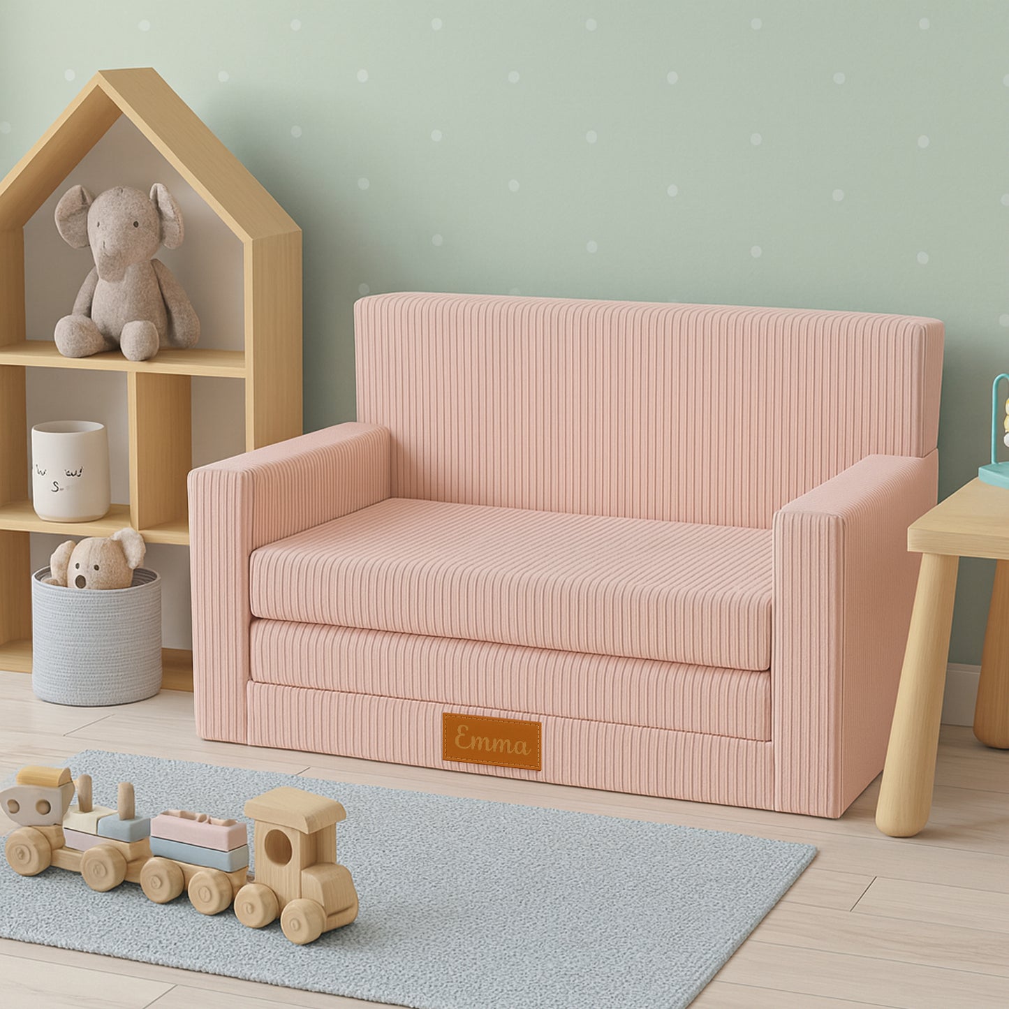 Personalisierbares Kindersofa 3in1 - Rosa Cord