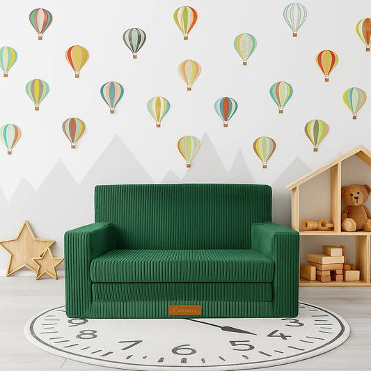 LEANBE Personalisierbares Kindersofa 3-in-1  Spiel- und Schlafsofa mit individuellem Namen - Grün Cord