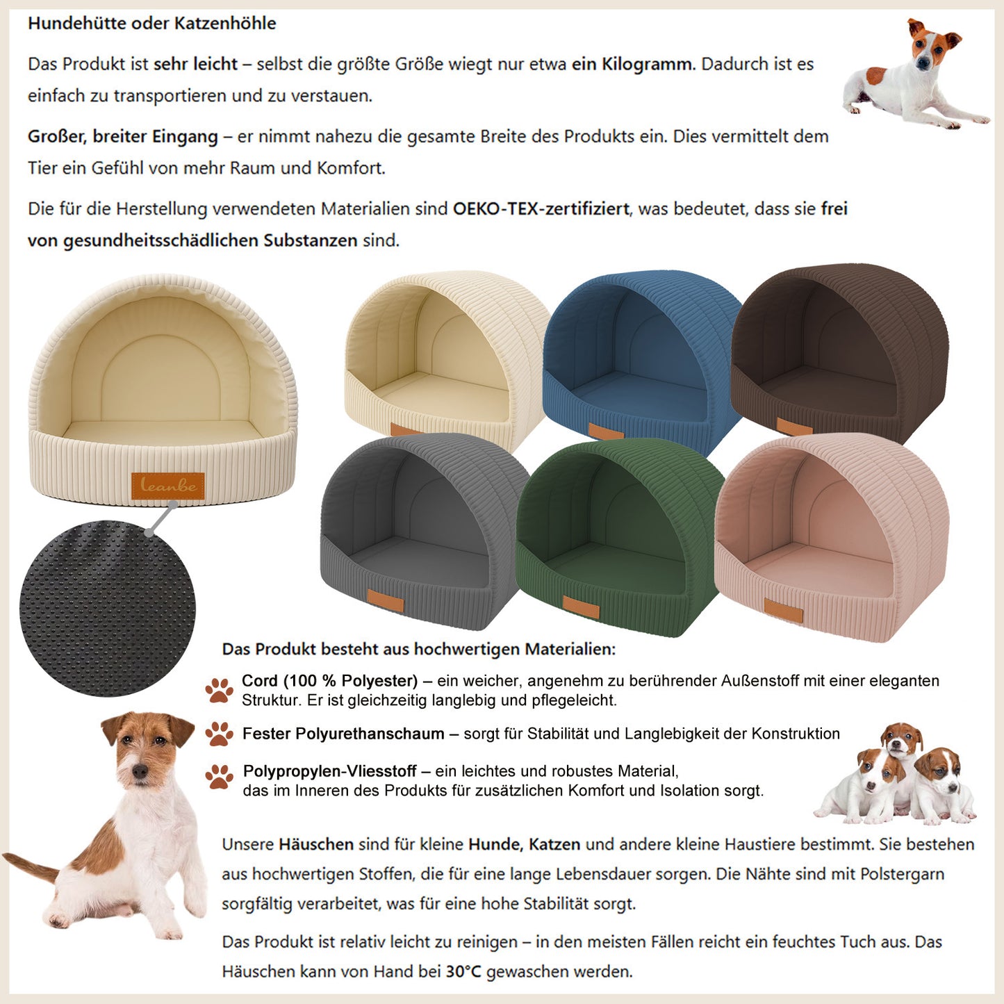 Personalisierbare & Stilvolle Cord-Hütte für Hunde und Katzen - Rosa