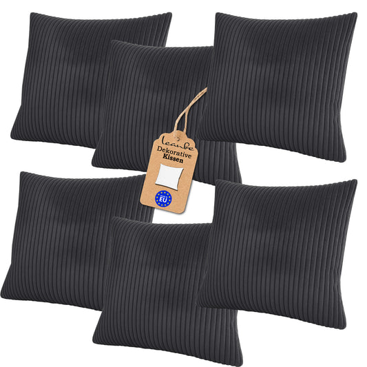 LEANBE Cord Dekokissen – Weiches Kissen mit strukturierter Oberfläche Set 6 Stck. - Graphit