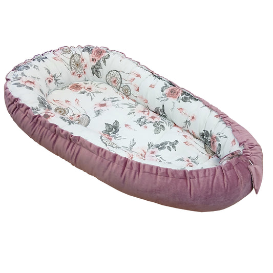 LEANBE Babynest Kokon aus Baumwolle & Velours - Rosa