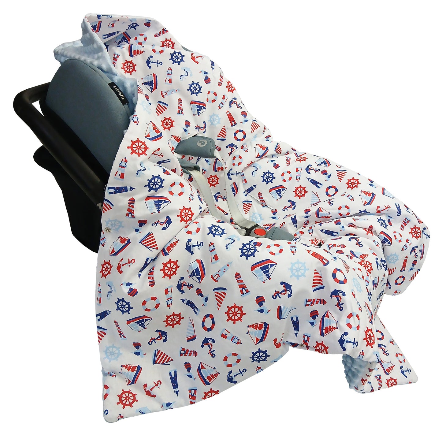 Einschlagdecke Babydecke 86x86 cm – Baumwolle & Minky Blau /Segelboote