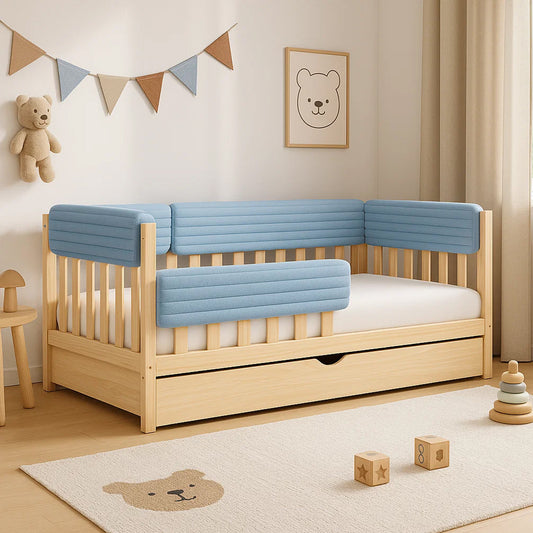 LEANBE Bettkantenschutz für Betten -  Kissen für bettumrandung – Blau Cord