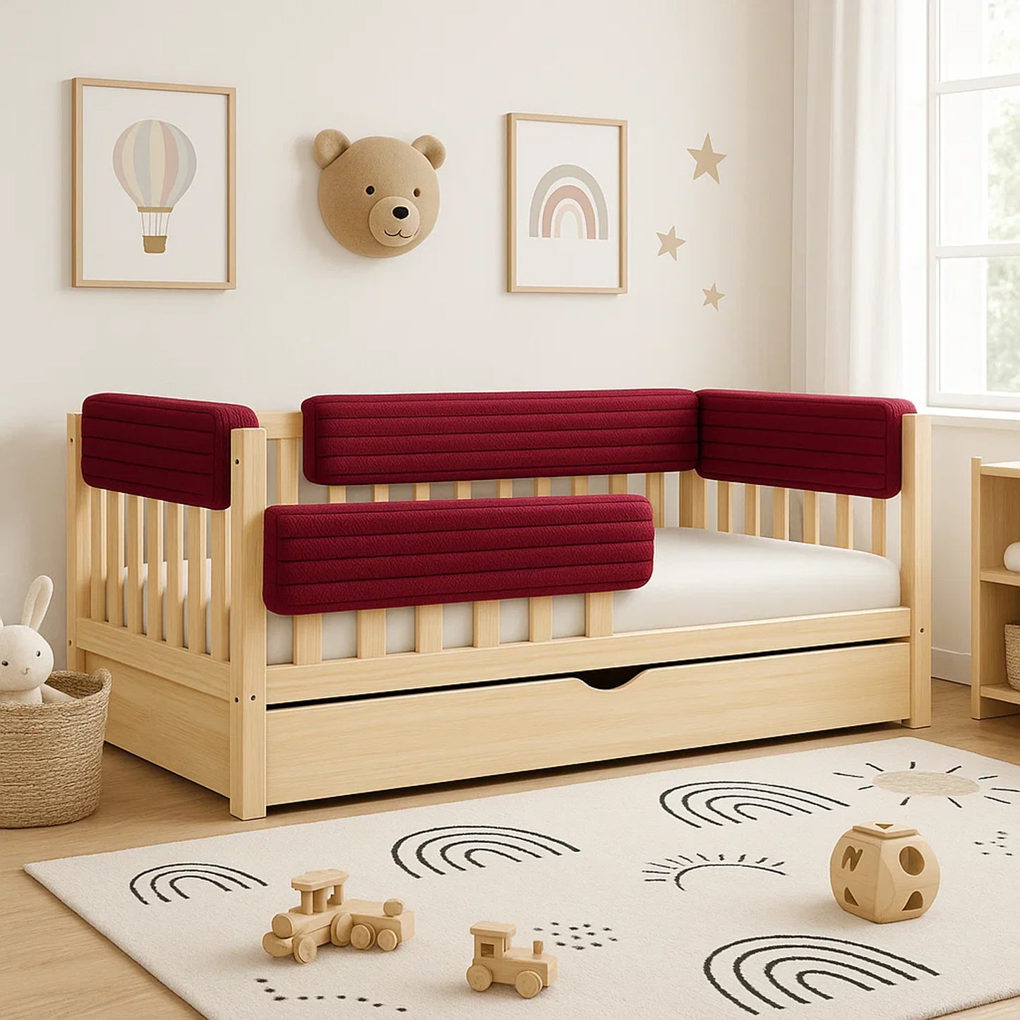 Bettkantenschutz für Babybett – Bordeauxrot Cord