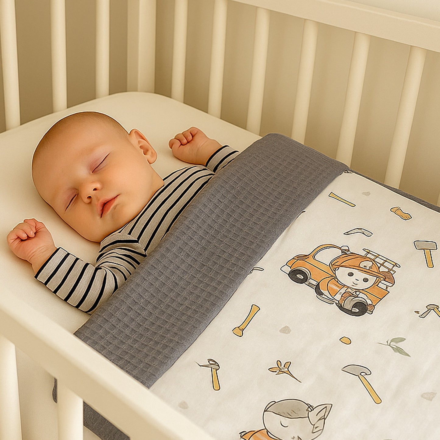 Babydecke 50x70cm doppelseitig Baumwolle/Waffelstoff Grau