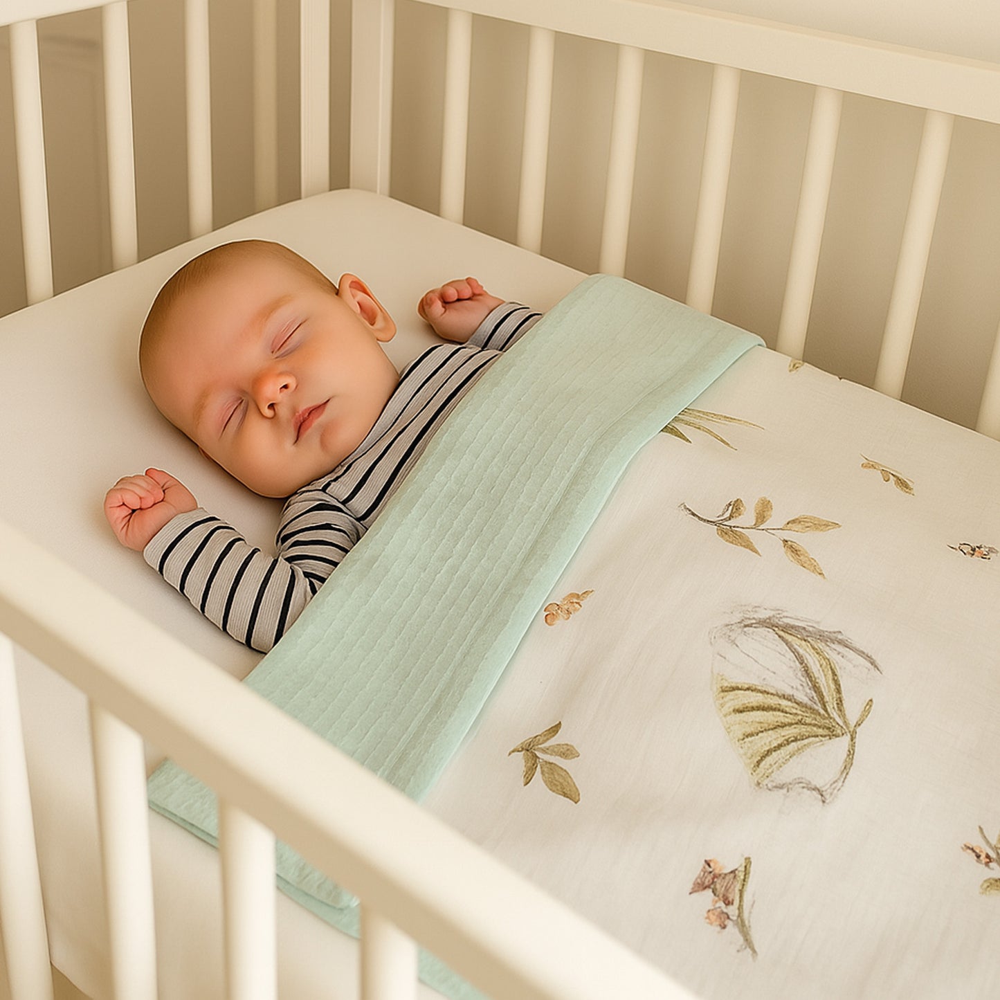 LEANBE Babydecke 50x70cm doppelseitig Baumwolle/Waffelstoff Mint