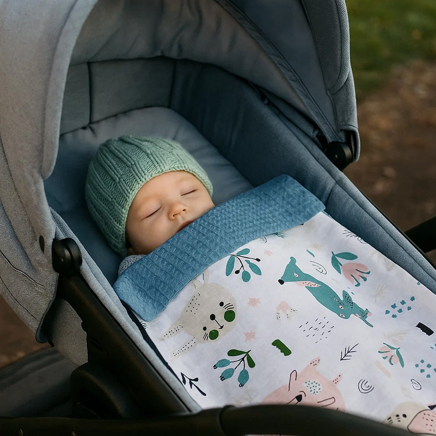 Babydecke 50x70cm doppelseitig Baumwolle/Waffelstoff Blau