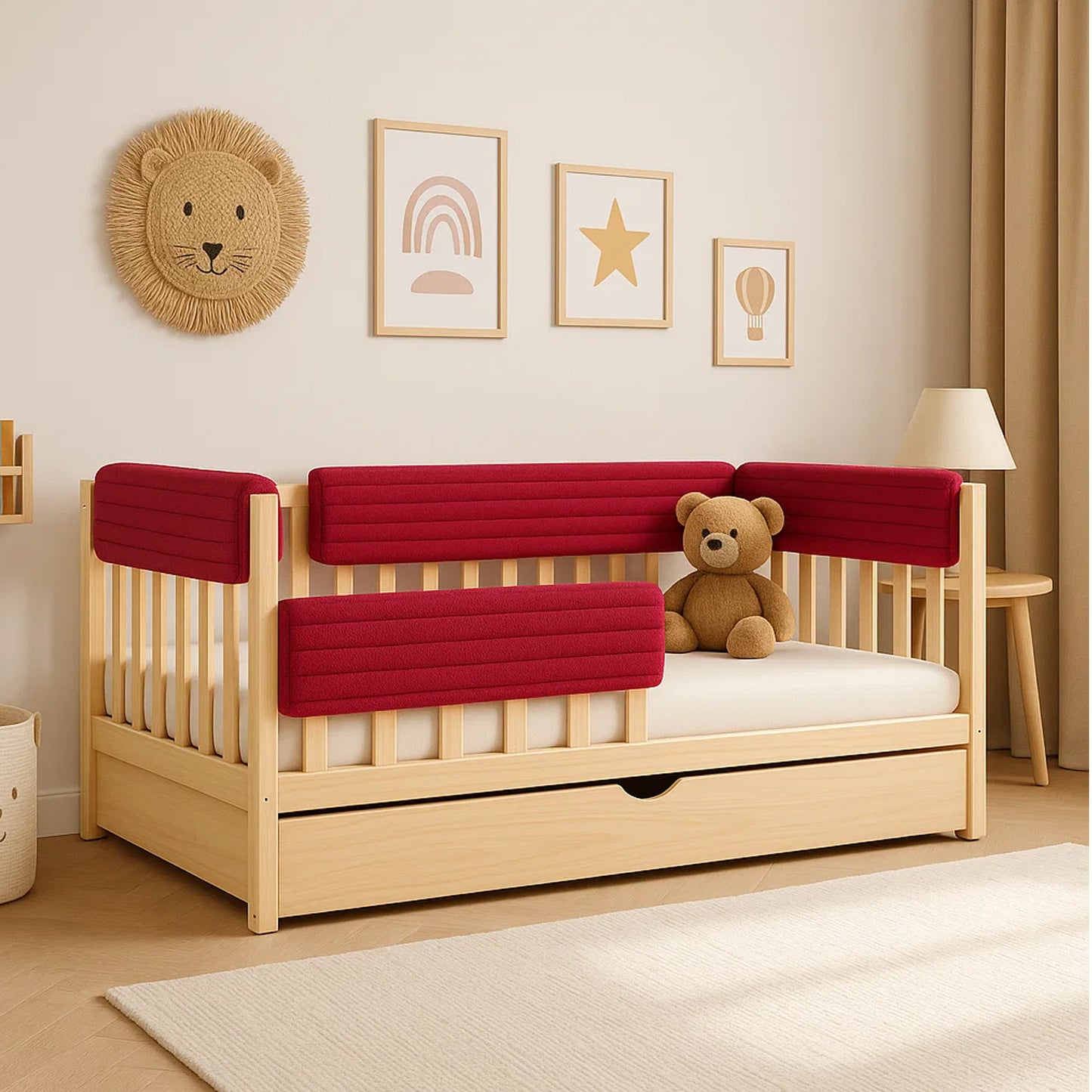 Bettkantenschutz für Babybett – Bordeauxrot Cord