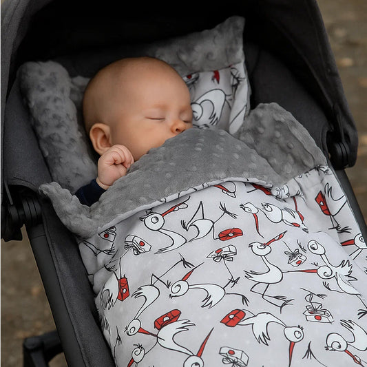 LEANBE Babydecke 50x70cm doppelseitig Minky/Baumwolle Grau Minky - Störche