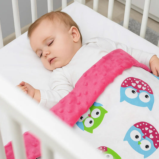 LEANBE Babydecke 50x70cm doppelseitig Minky/Baumwolle Rosa Minky - Eulen