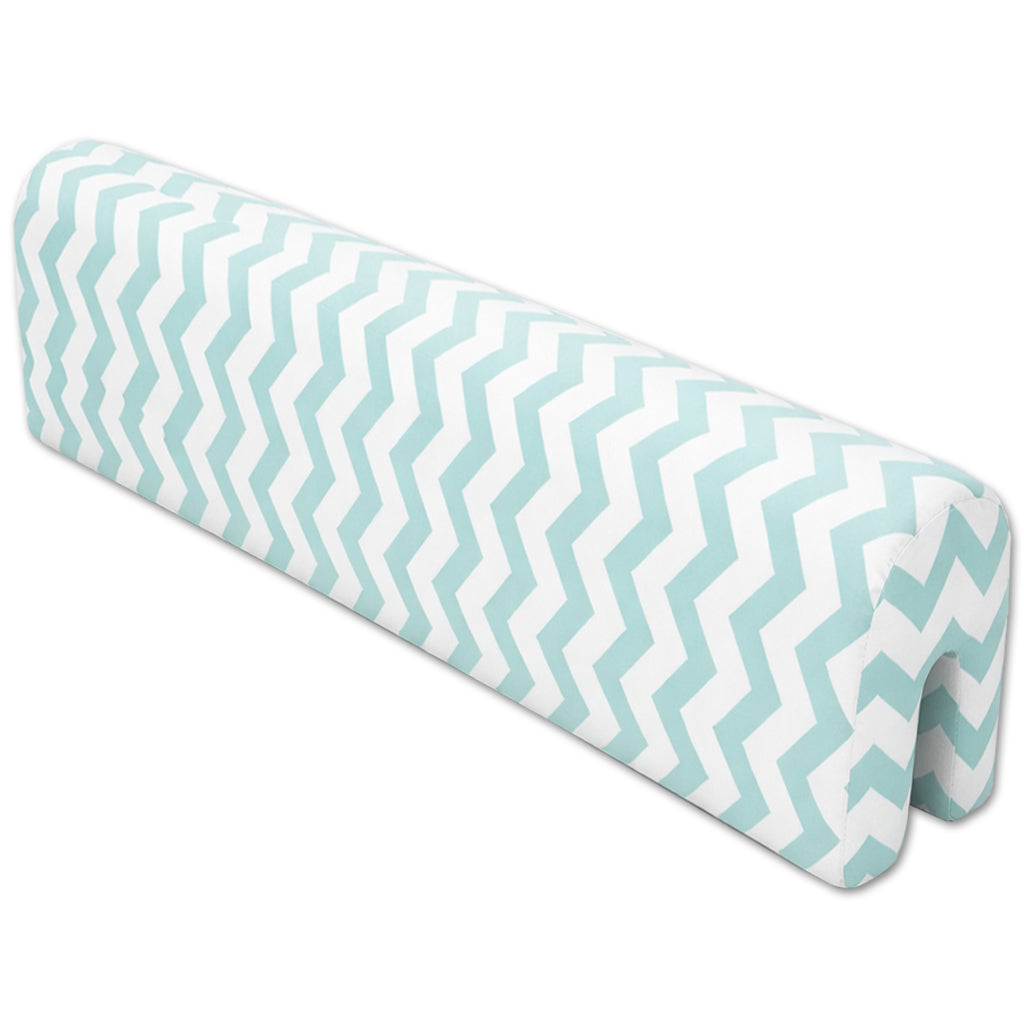 LEANBE Bettkantenschutz 70x20x14 cm + Bettschlange 150x15 cm – Türkis-Weiß Chevron