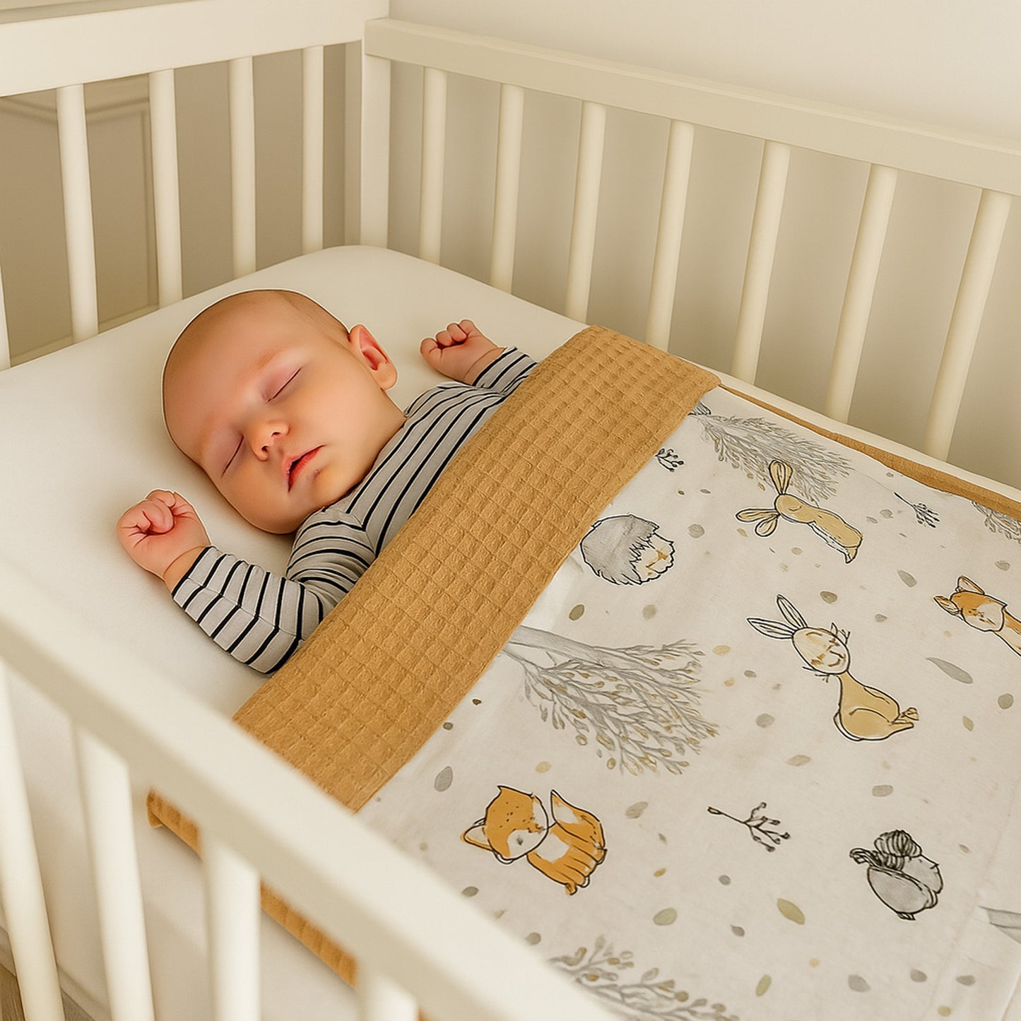 Babydecke 50x70cm doppelseitig Baumwolle/Waffelstoff Beige