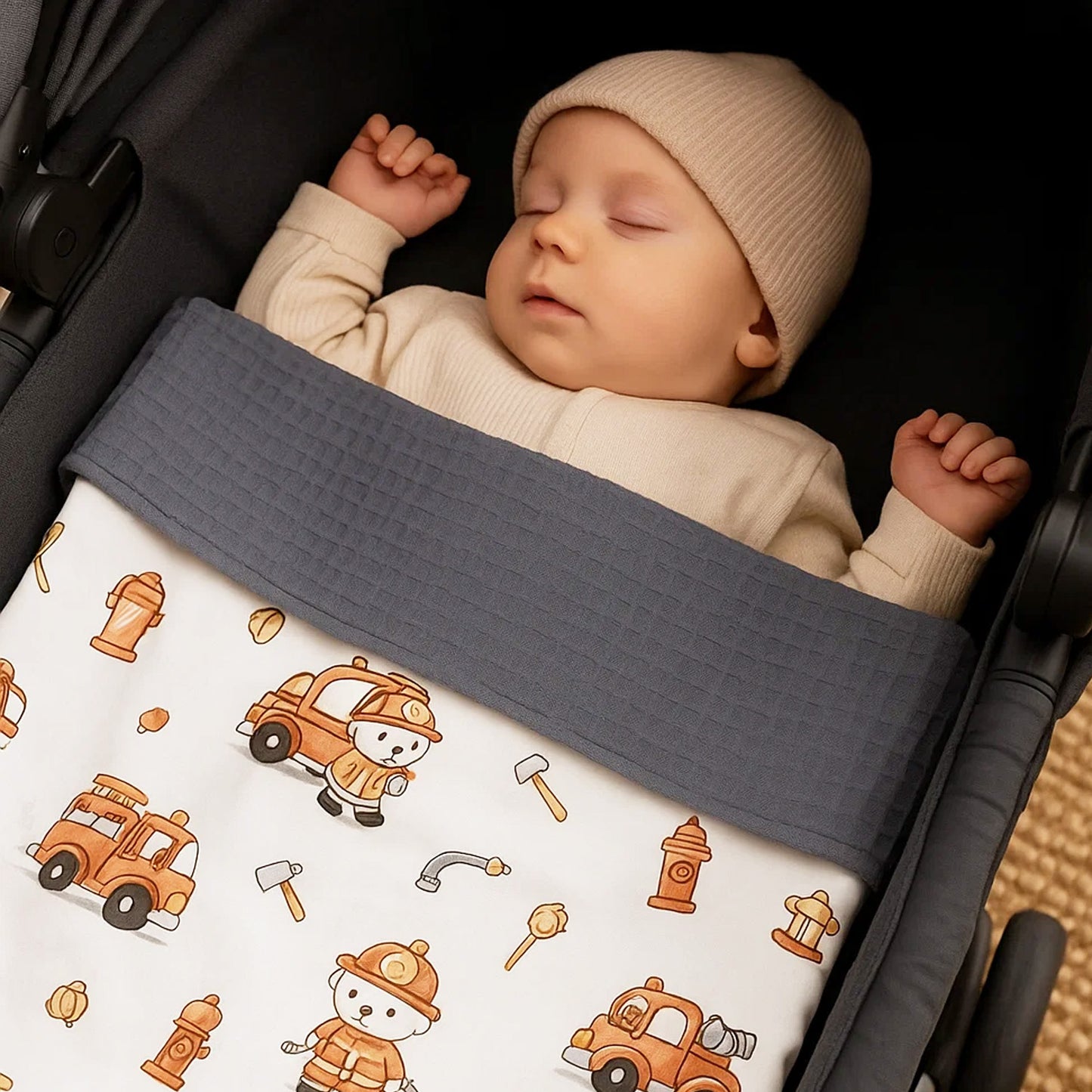 Babydecke 50x70cm doppelseitig Baumwolle/Waffelstoff Grau