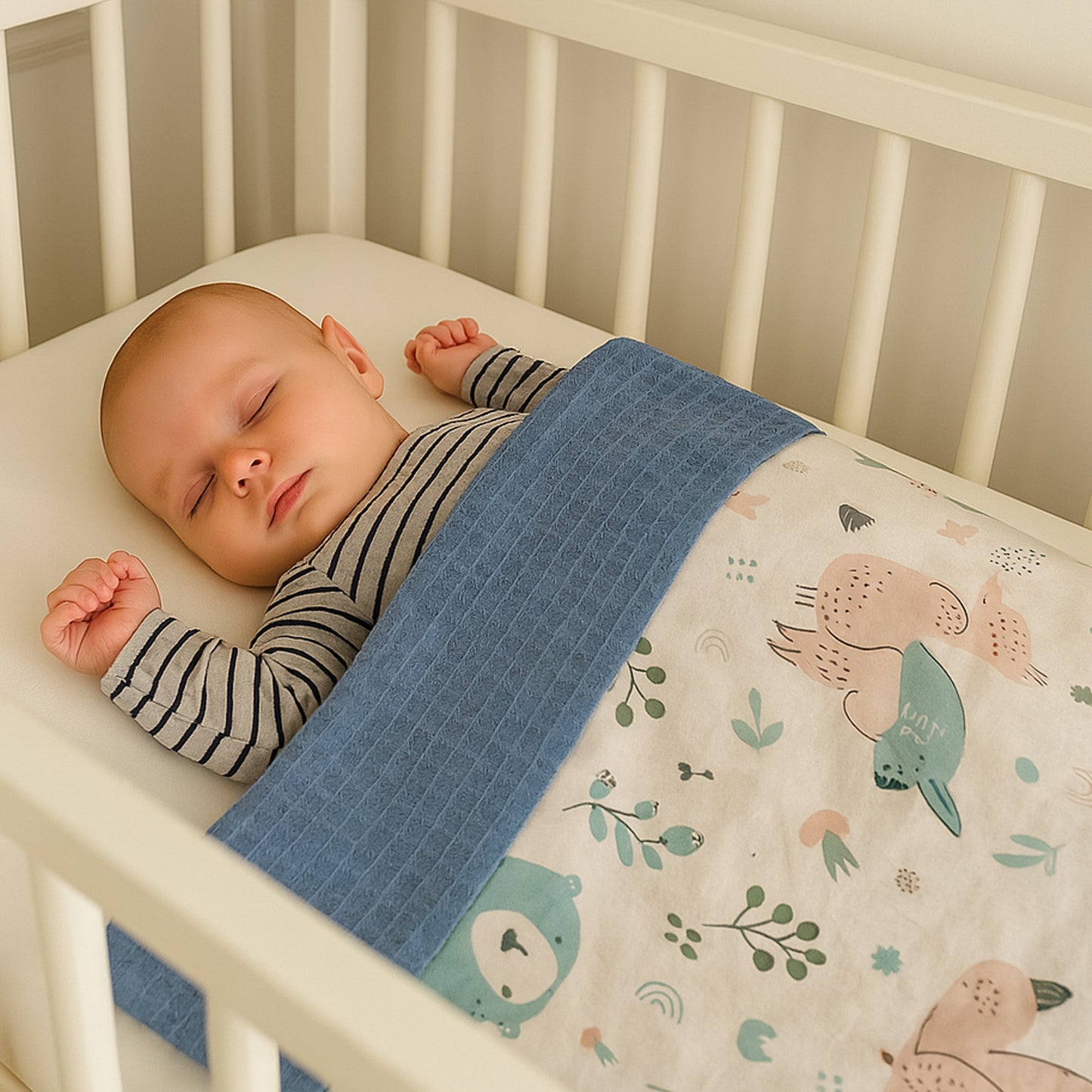 Babydecke 50x70cm doppelseitig Baumwolle/Waffelstoff Blau