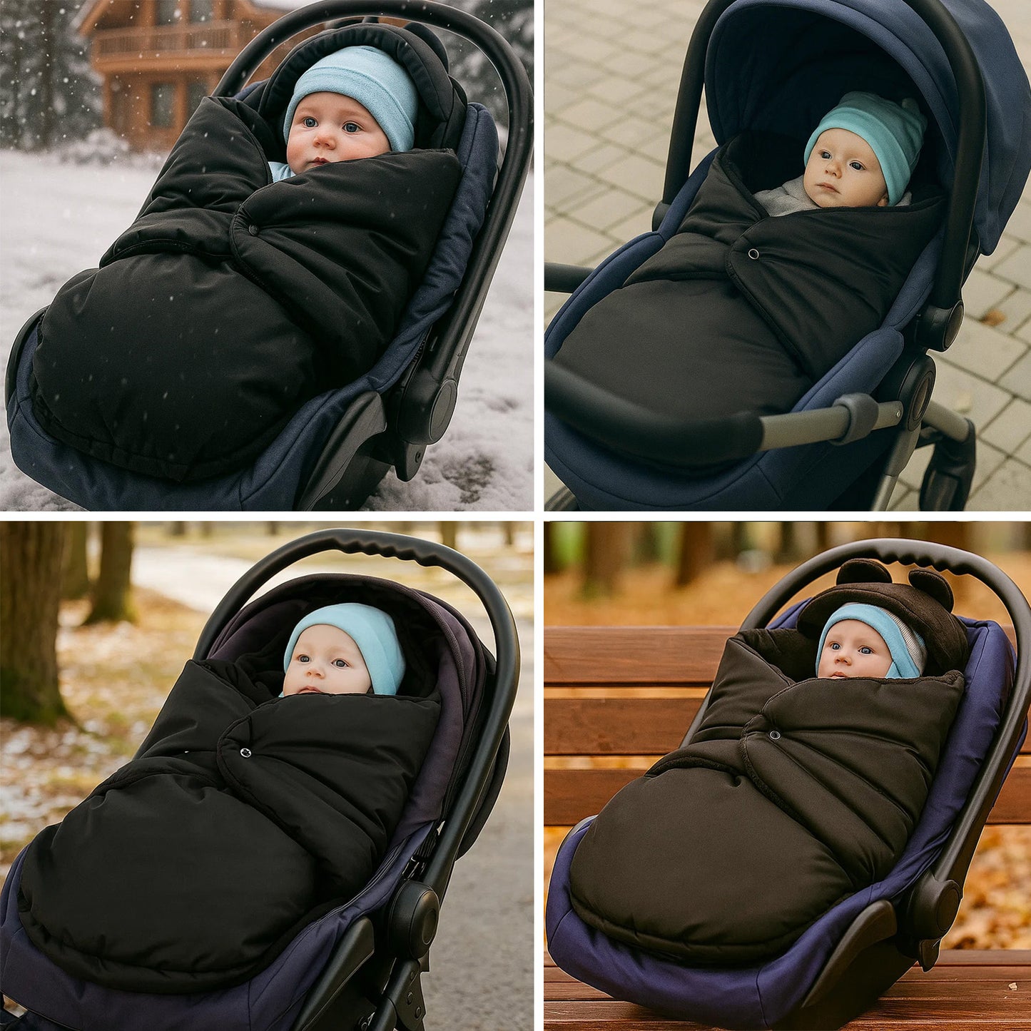 Baby Einschlagdecke für Winter - Schwarz