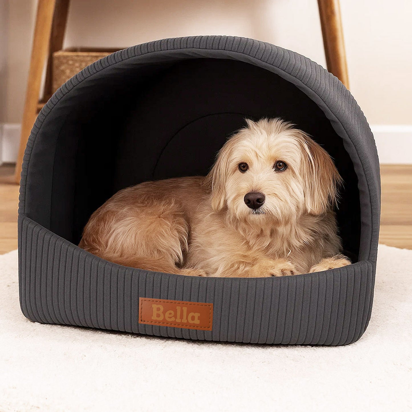 Personalisierbare & Stilvolle Cord-Hütte für Hunde und Katzen - Grau