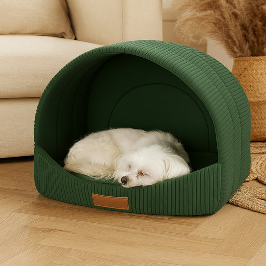 LEANBE Personalisierbare & Stilvolle Cord-Hütte für Hunde und Katzen - Grün