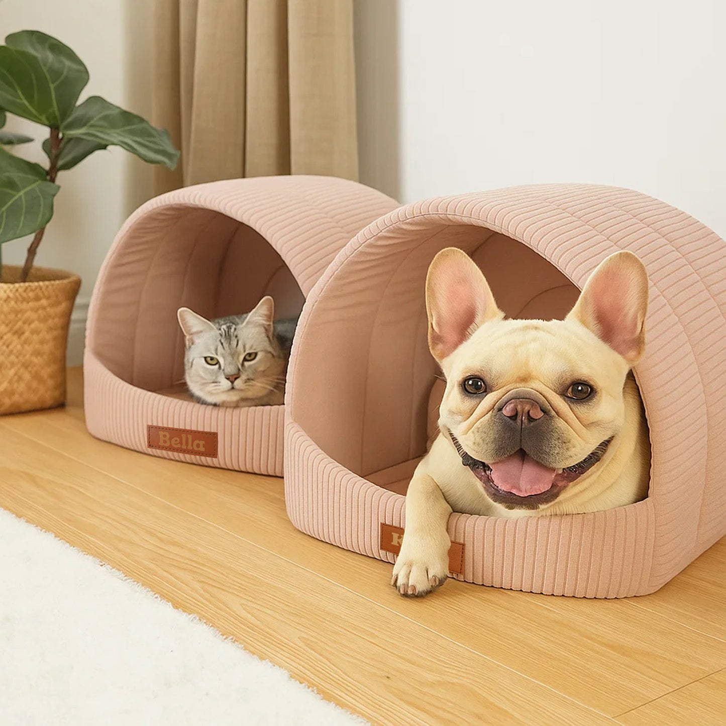 Personalisierbare & Stilvolle Cord-Hütte für Hunde und Katzen - Rosa