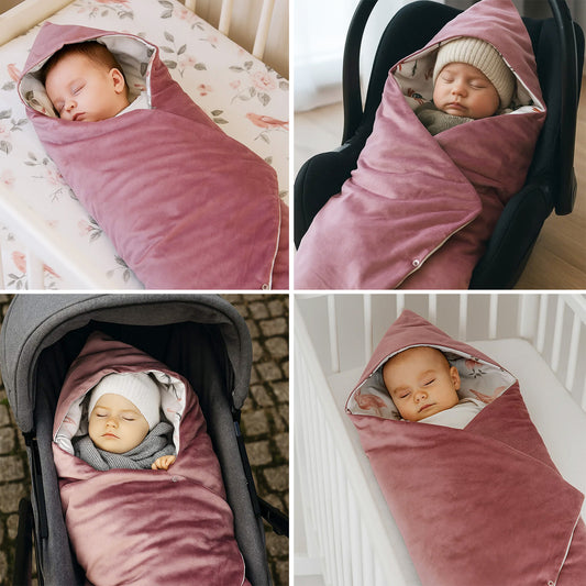 LEANBE Einschlagdecke Babydecke für Babyschale und Kinderwagen 86x86 cm – Baumwolle & Velours Rosa