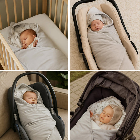 LEANBE Einschlagdecke Babydecke für Babyschale und Kinderwagen 86x86 cm – Baumwolle & Velours Grau