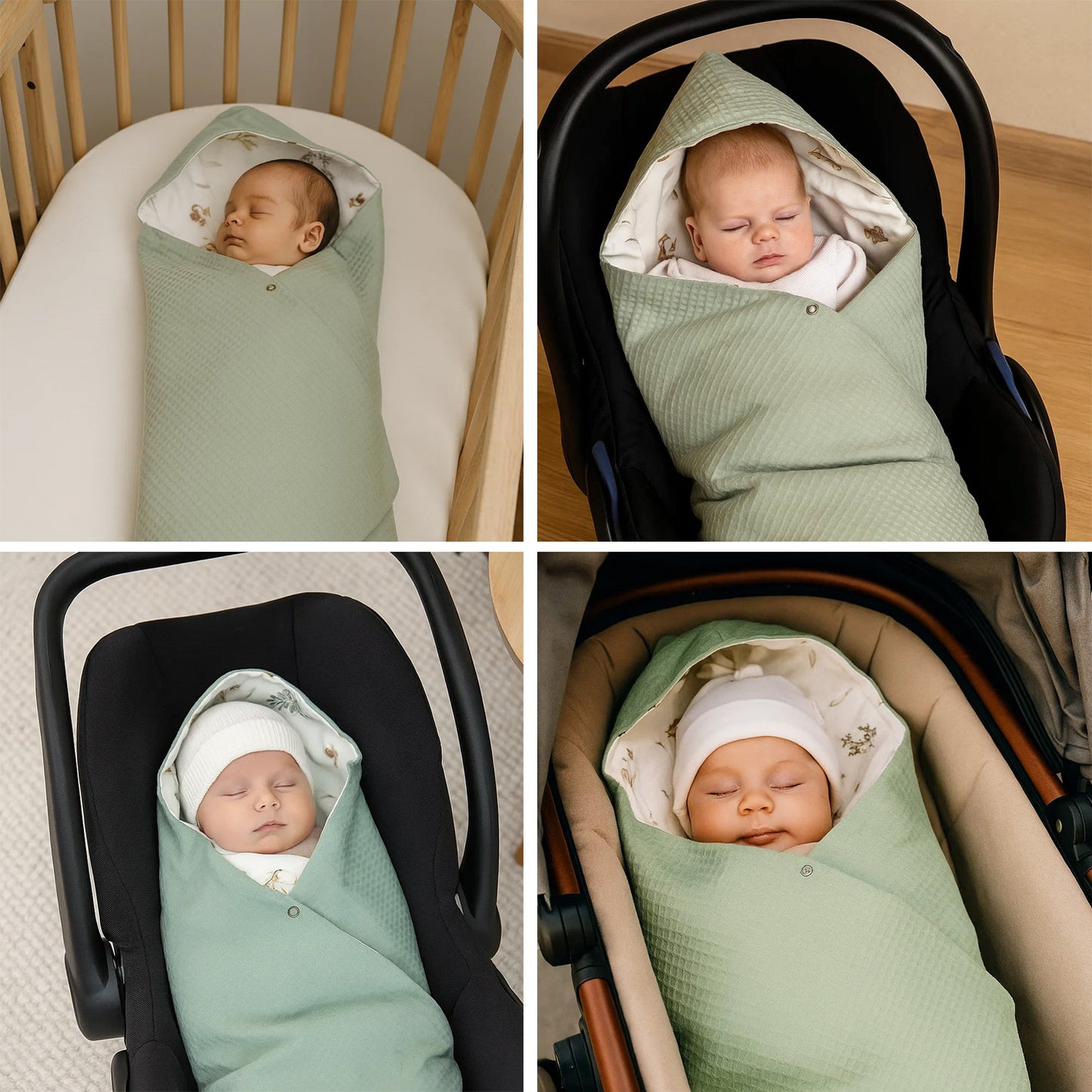 Einschlagdecke Babydecke 86x86 cm – Baumwolle & Waffelstoff Mint