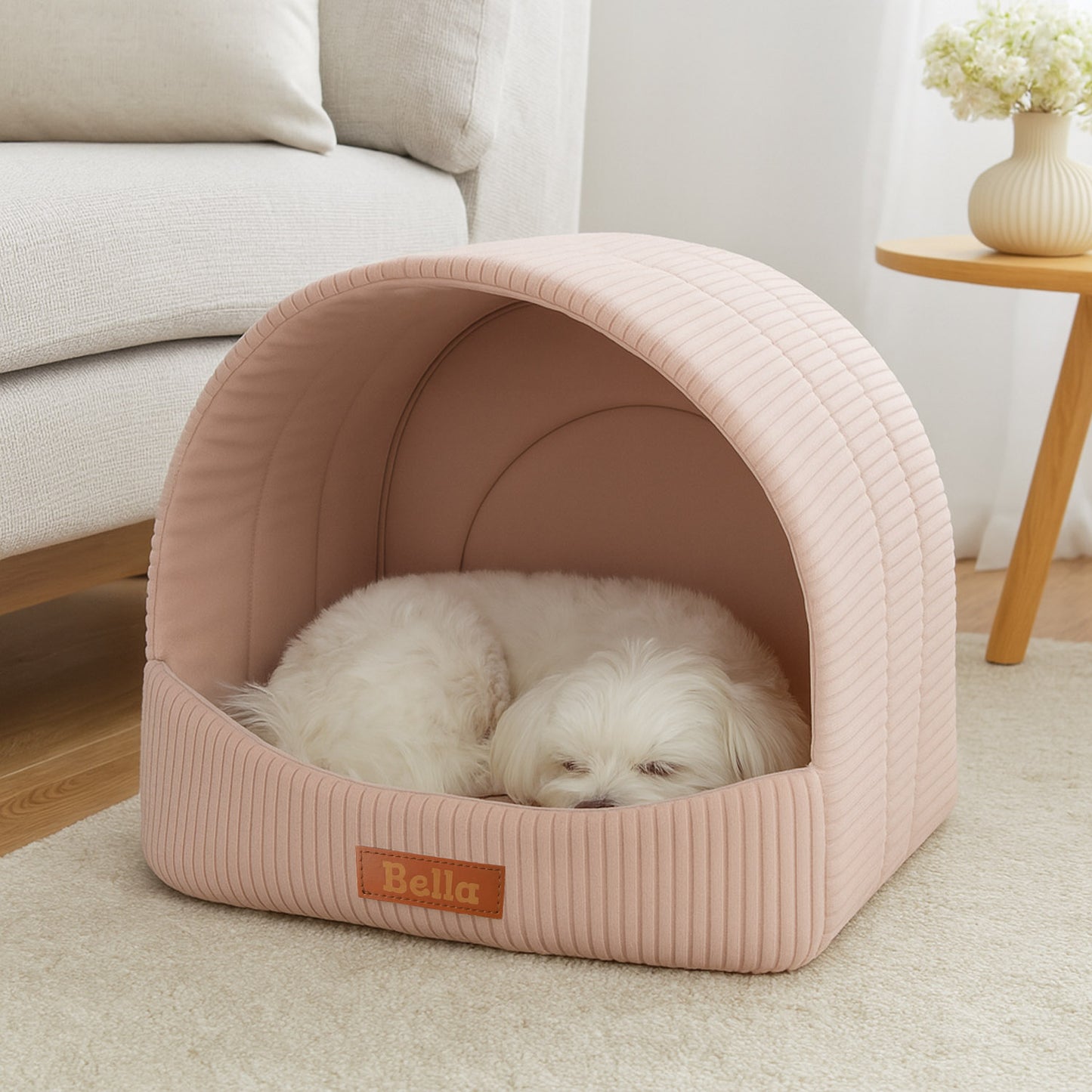 Personalisierbare & Stilvolle Cord-Hütte für Hunde und Katzen - Rosa