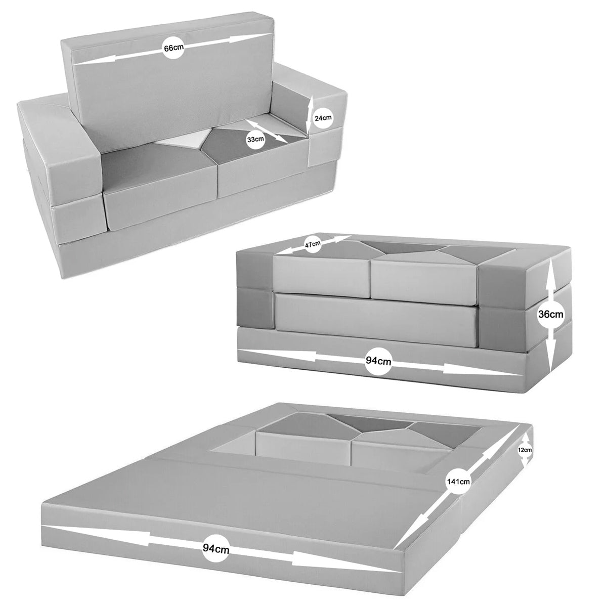 Kindersofa 4in1 Puzzle Spielsofa Beige-Grau