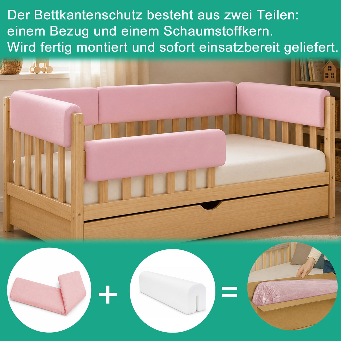 LEANBE Bettkantenschutz 70 cm für Betten -  Kissen für bettumrandung – Graues Ornament Baumwolle