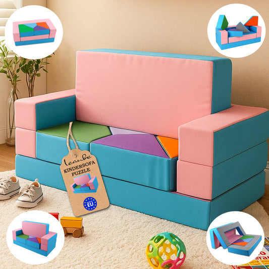 Kindersofa 4in1 Puzzle Spielsofa Rosa-Blau