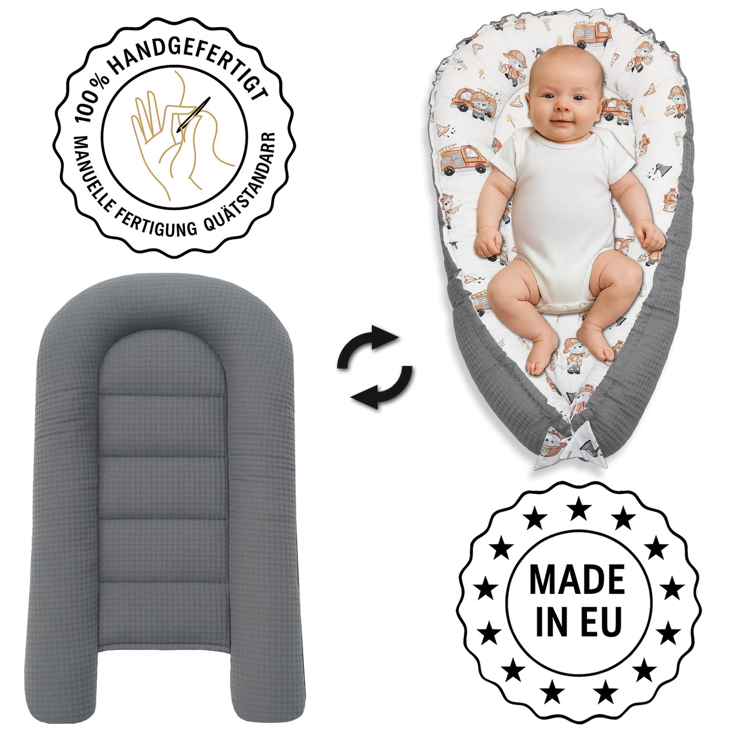 Babynest Kokon aus Baumwolle & Waffelstoff - Beige