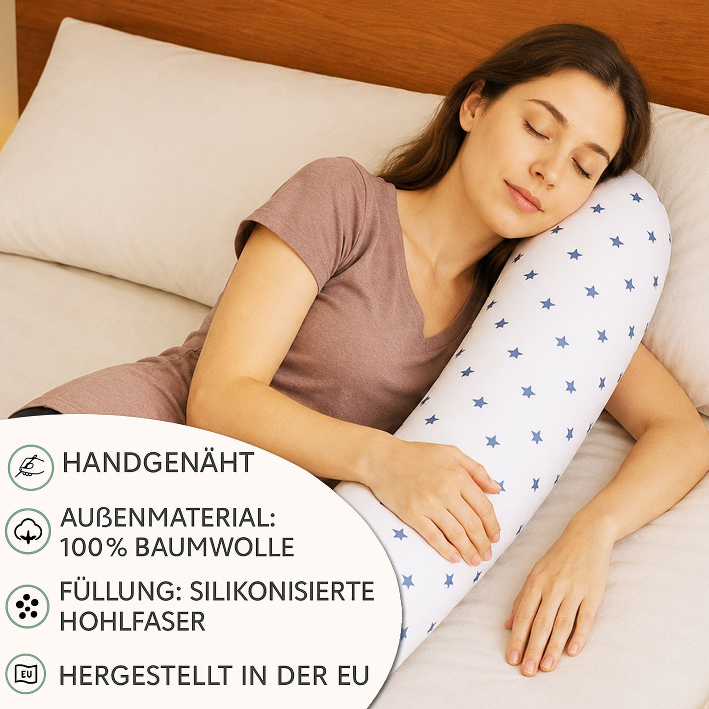 LEANBE Bettschlange Stillkissen – Vielseitiges Seitenschläferkissen 150 cm - Blaue Sterne