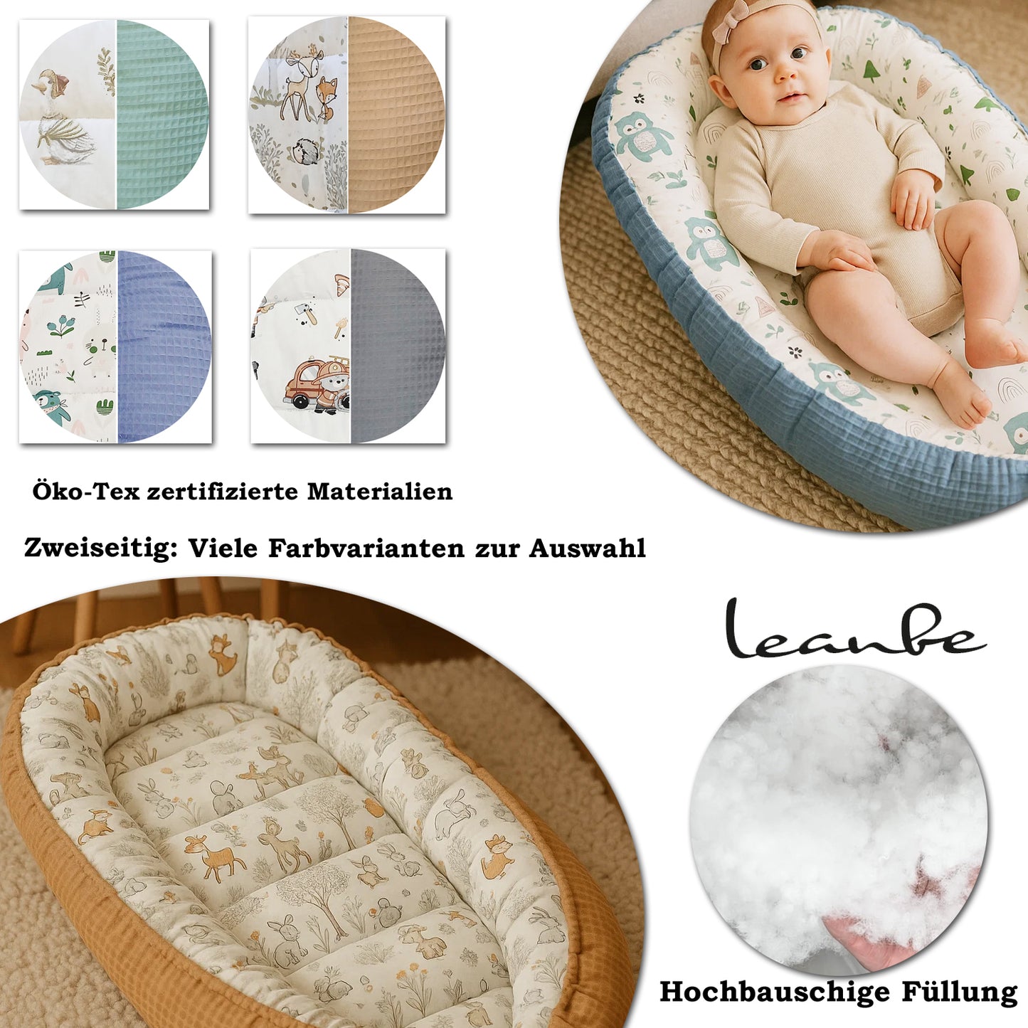 Babynest Kokon aus Baumwolle & Waffelstoff - Beige
