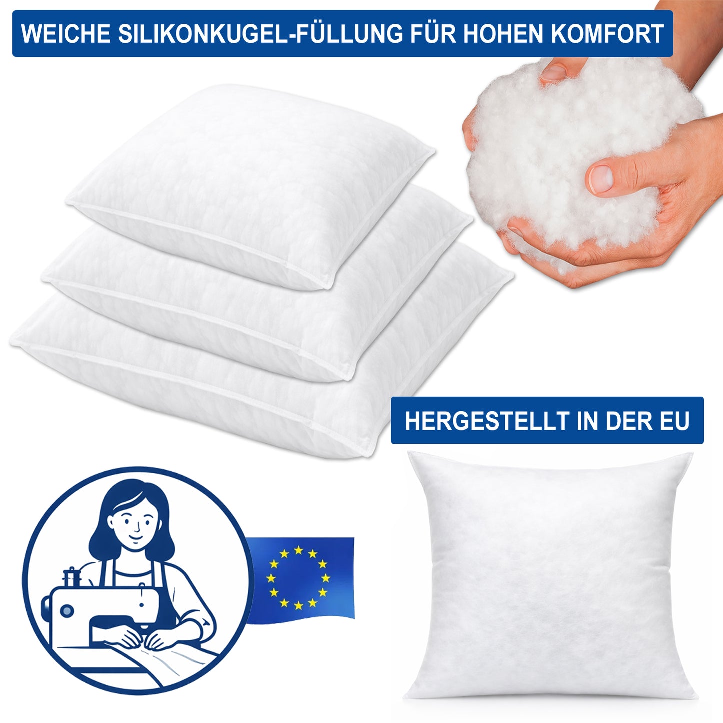 LEANBE Kisseninlett mit Silikonkugel - Füllung Weiches Innenkissen  2 Stck.–  40x40 / 45x45 / 50x50 cm