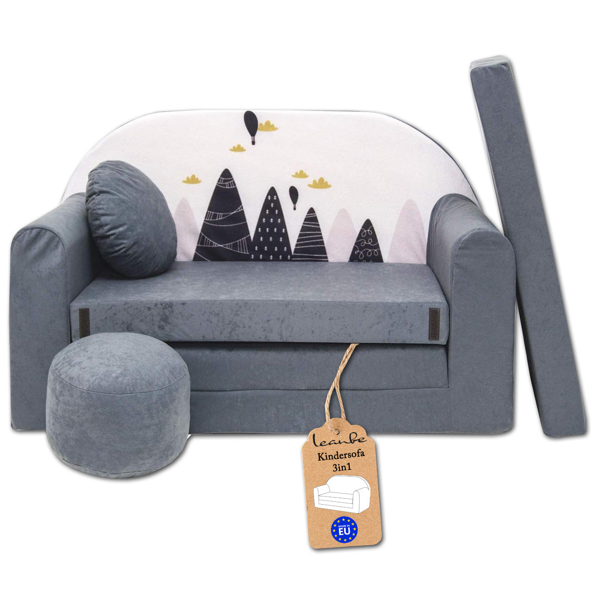 LEANBE Kindersofa 3-in-1 – Multifunktionales Spiel- und Schlafsofa für Kinderzimmer AX2