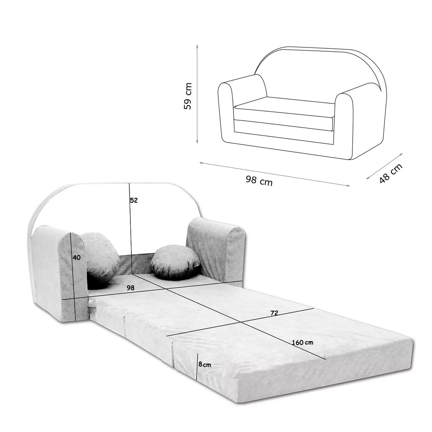 LEANBE Kindersofa 3-in-1 – Multifunktionales Spiel- und Schlafsofa für Kinderzimmer AX2