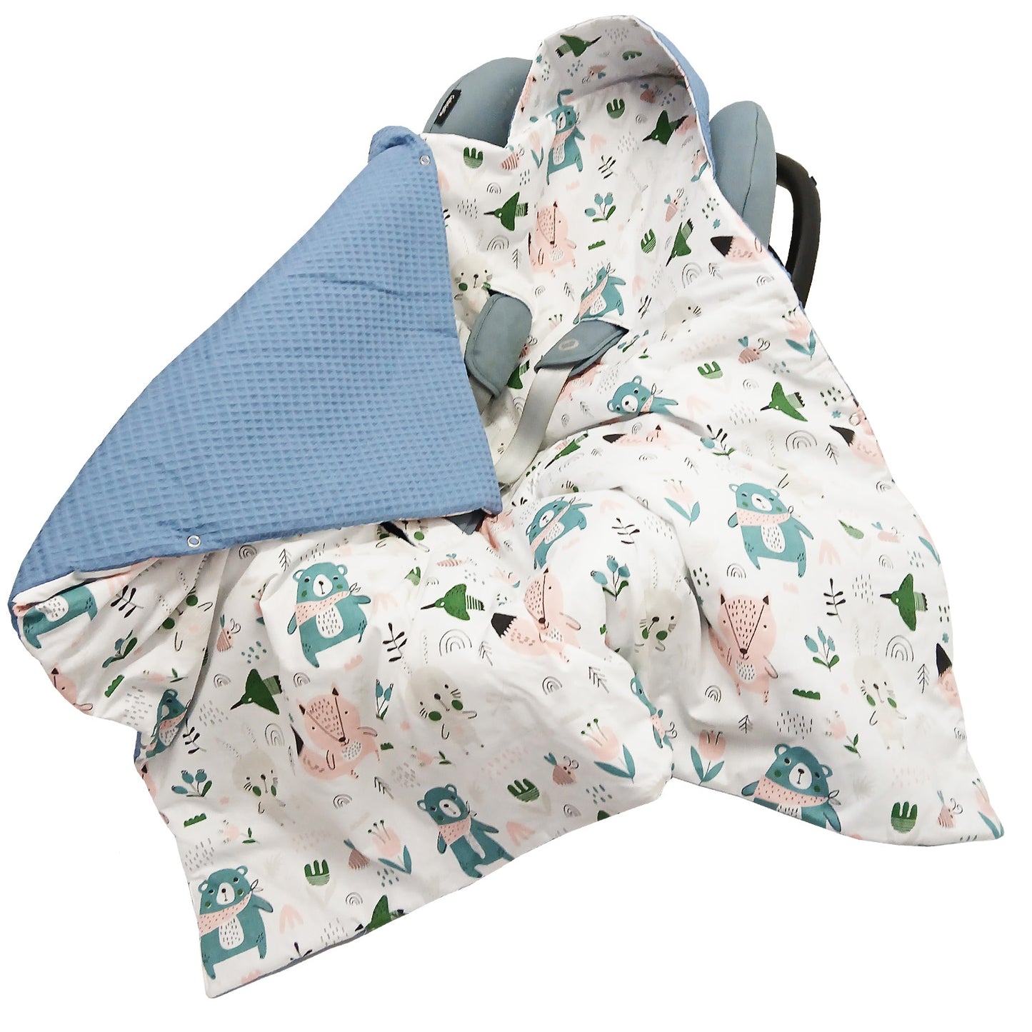 Einschlagdecke Babydecke 86x86 cm – Baumwolle & Waffelstoff Blau