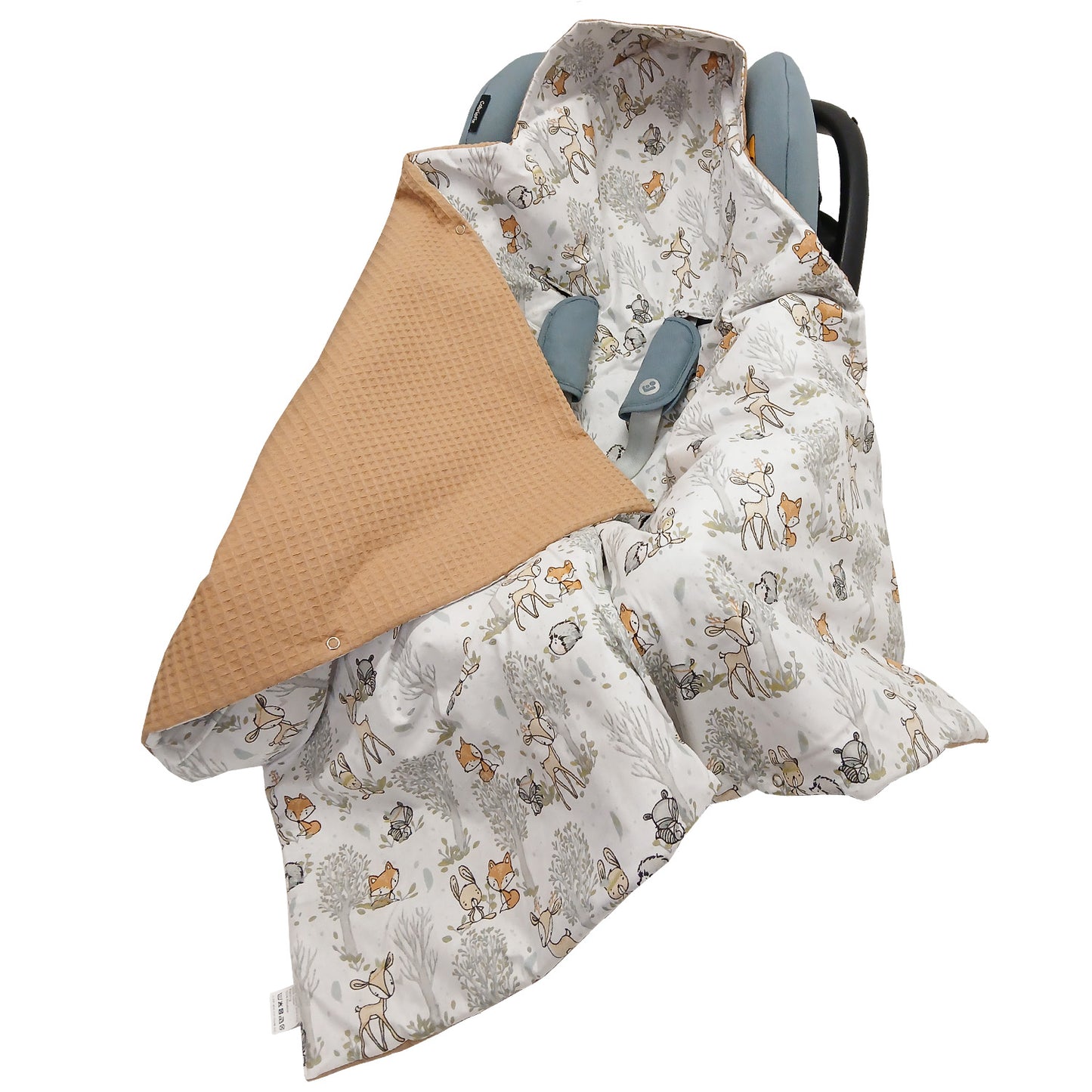 LEANBE Einschlagdecke Babydecke für Babyschale und Kinderwagen 86x86 cm – Baumwolle & Waffelstoff Beige