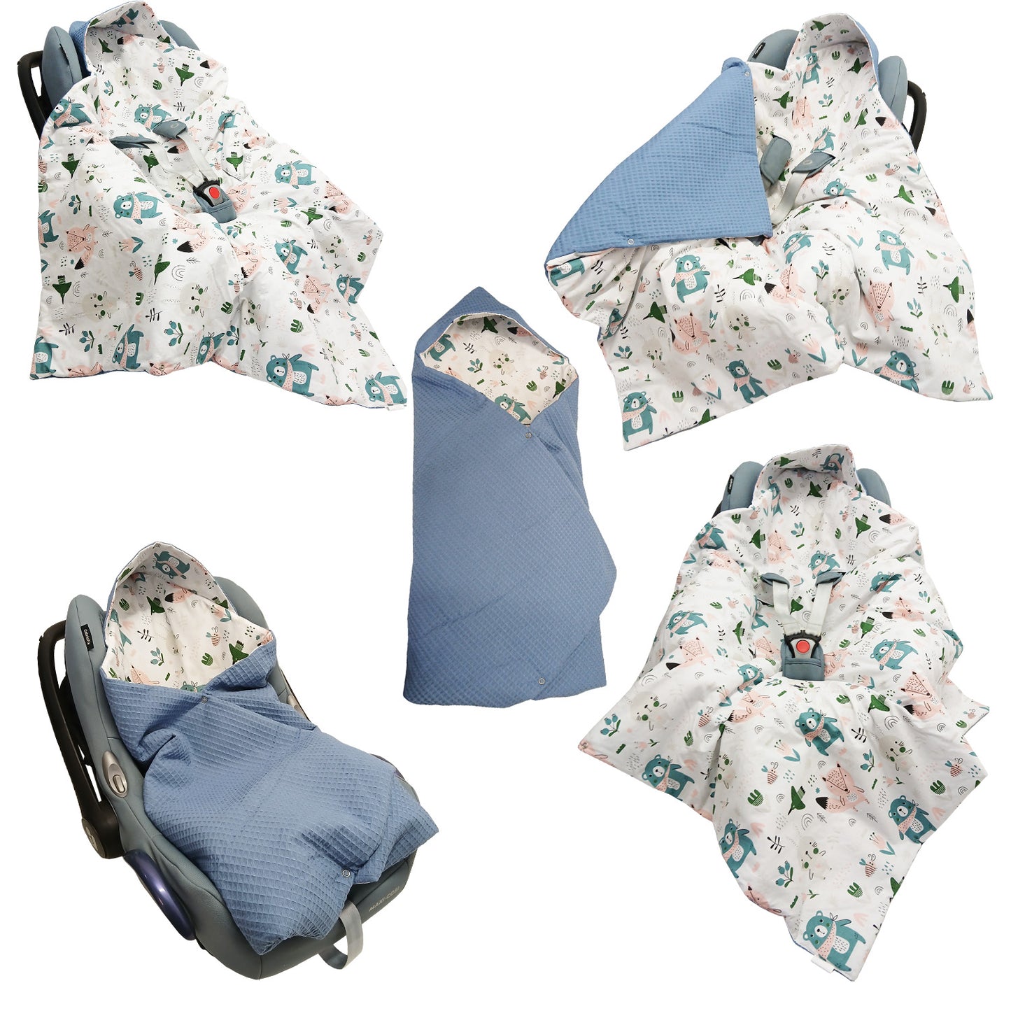 Einschlagdecke Babydecke 86x86 cm – Baumwolle & Waffelstoff Blau