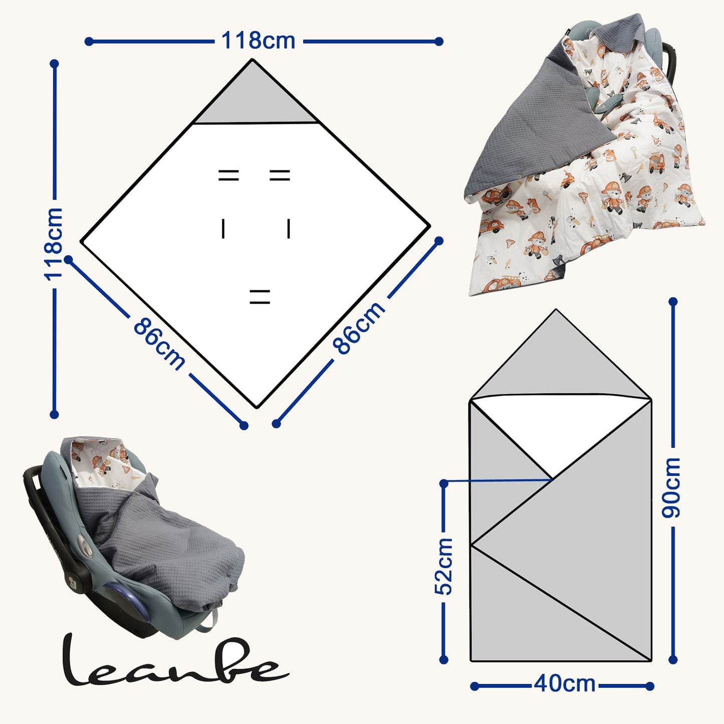 Einschlagdecke Babydecke 86x86 cm – Baumwolle & Waffelstoff Grau