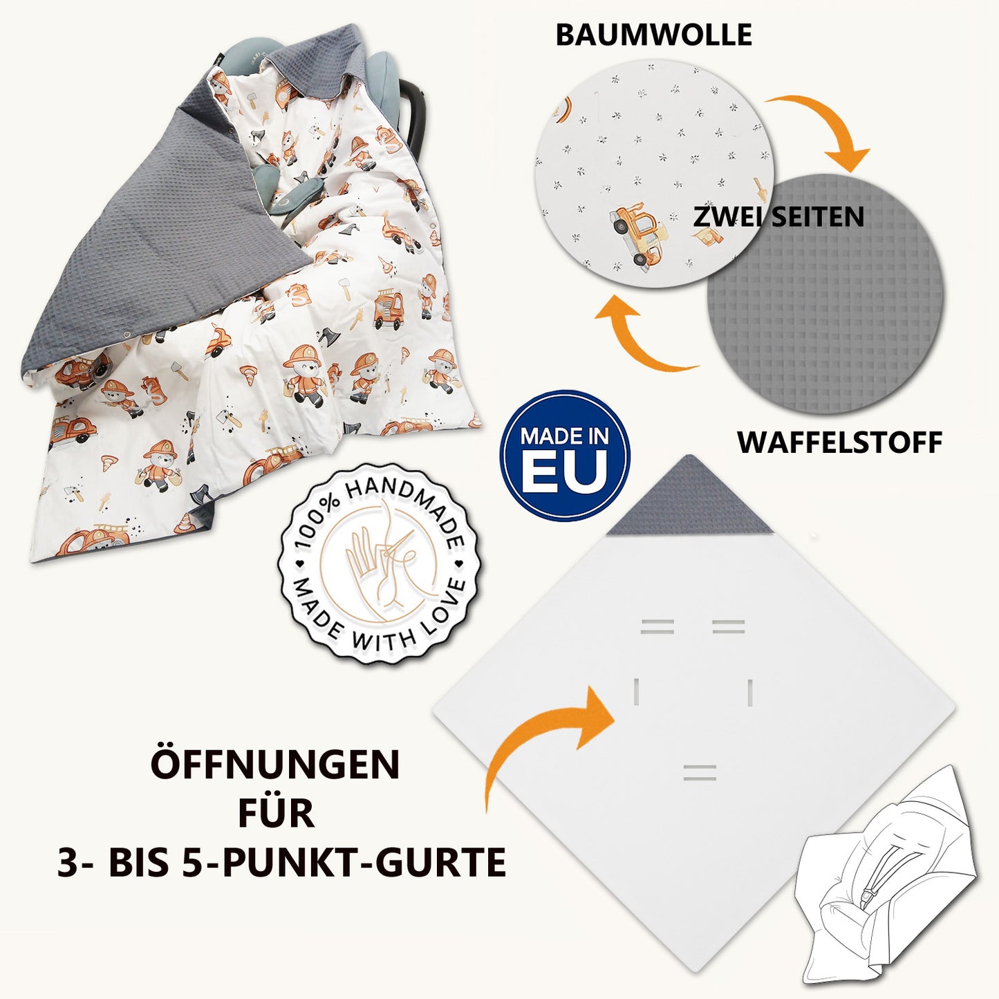 Einschlagdecke Babydecke 86x86 cm – Baumwolle & Waffelstoff Blau