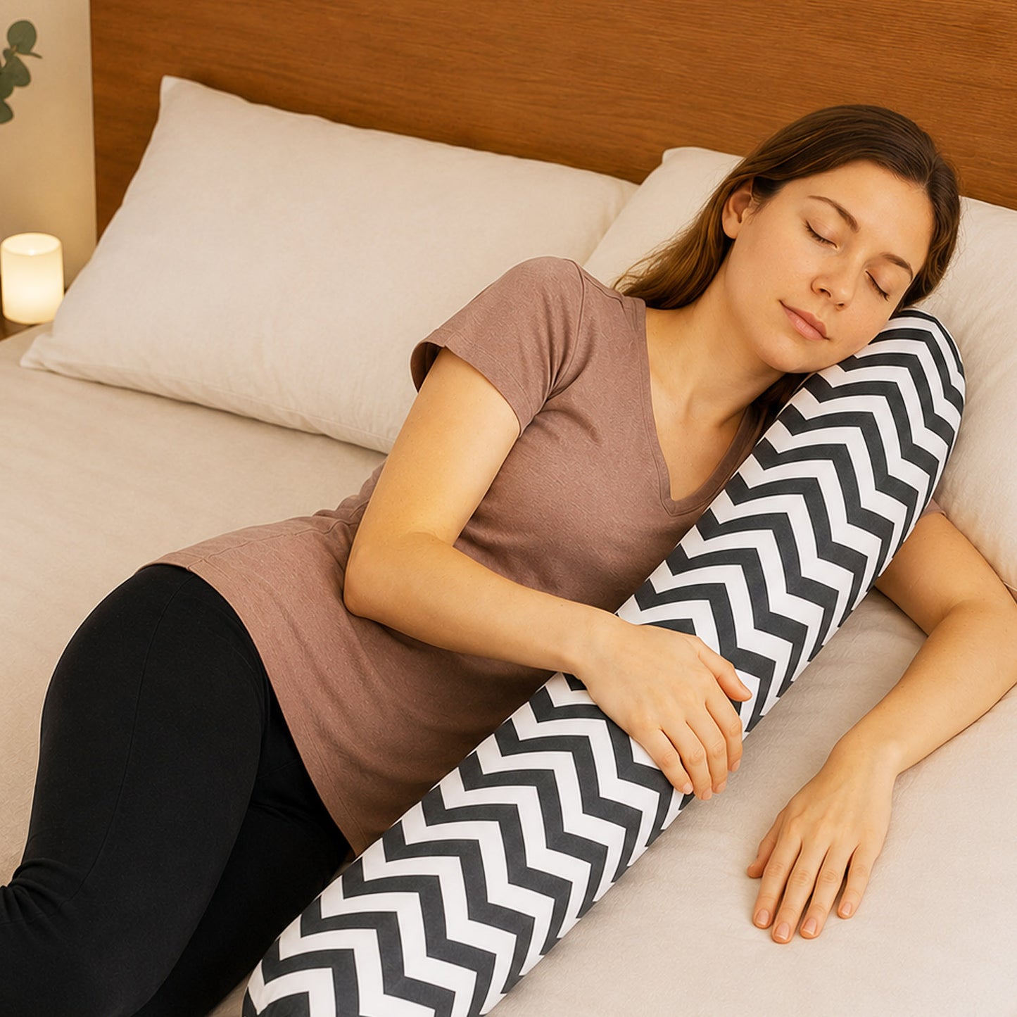 LEANBE Bettschlange Stillkissen – Vielseitiges Seitenschläferkissen 150 cm - Weiss/Schwarz Chevron