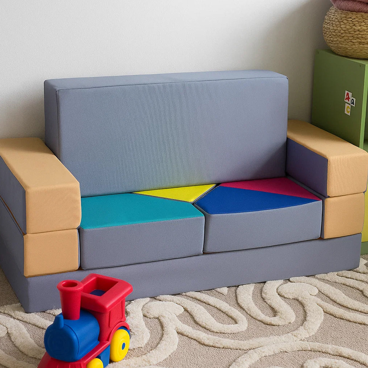 Kindersofa 4in1 Puzzle Spielsofa Beige-Grau