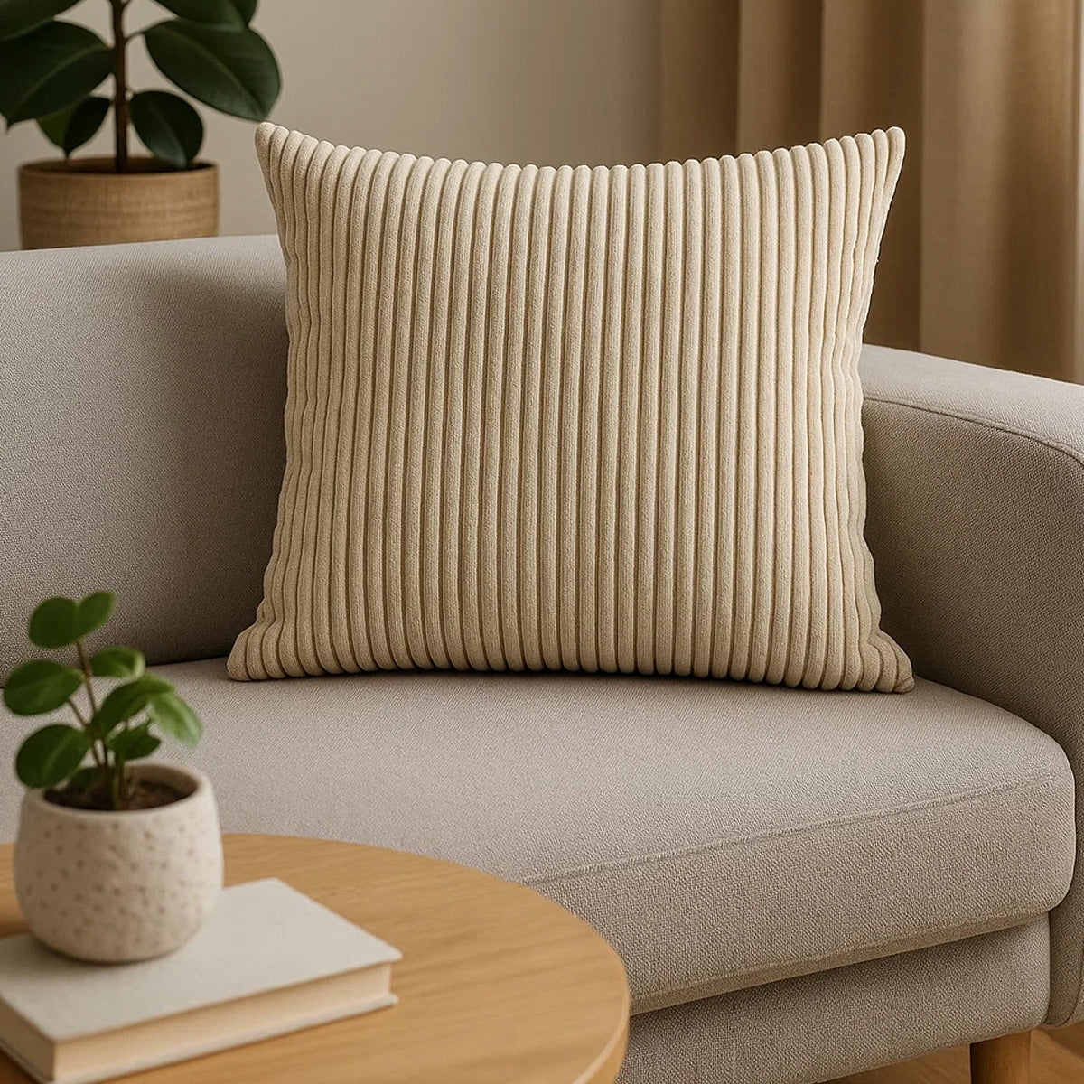LEANBE Cord Dekokissen – Weiches Kissen mit strukturierter Oberfläche Set 6 Stck. - Beige