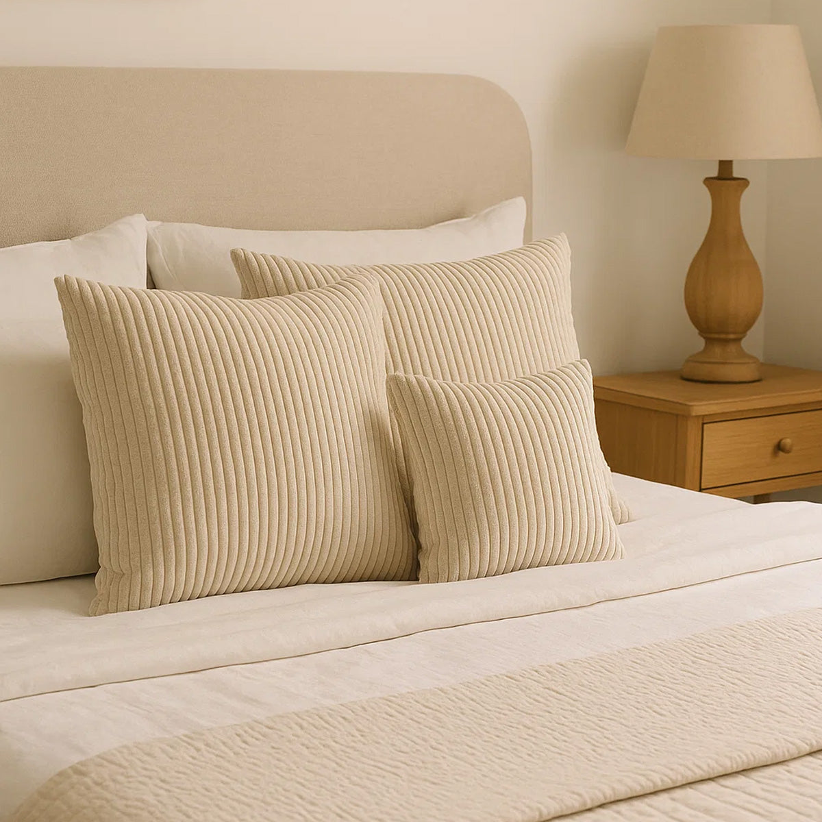 LEANBE Cord Dekokissen – Weiches Kissen mit strukturierter Oberfläche Set 6 Stck. - Beige