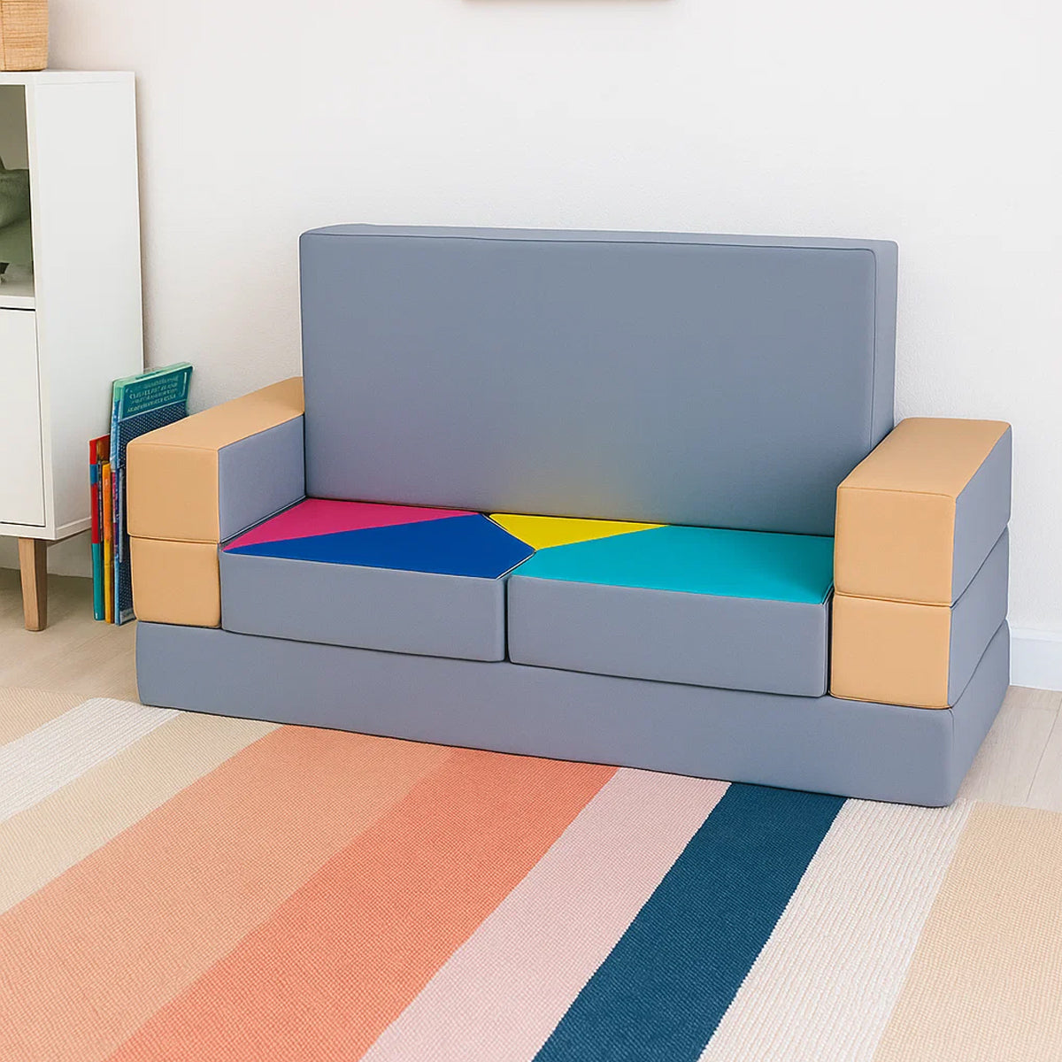 Kindersofa 4in1 Puzzle Spielsofa Beige-Grau