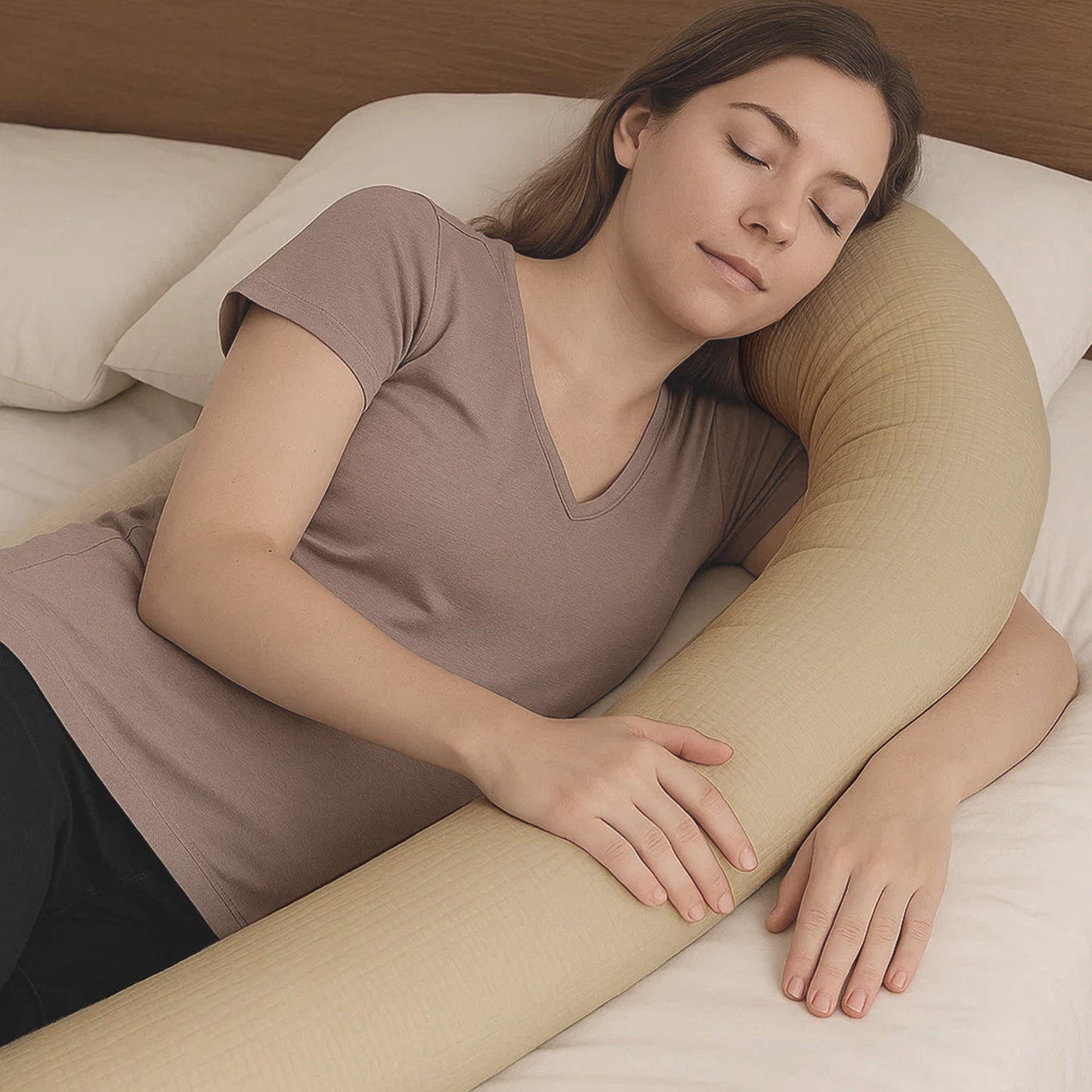Bettschlange Stillkissen Seitenschläferkissen 150-400 cm Beige