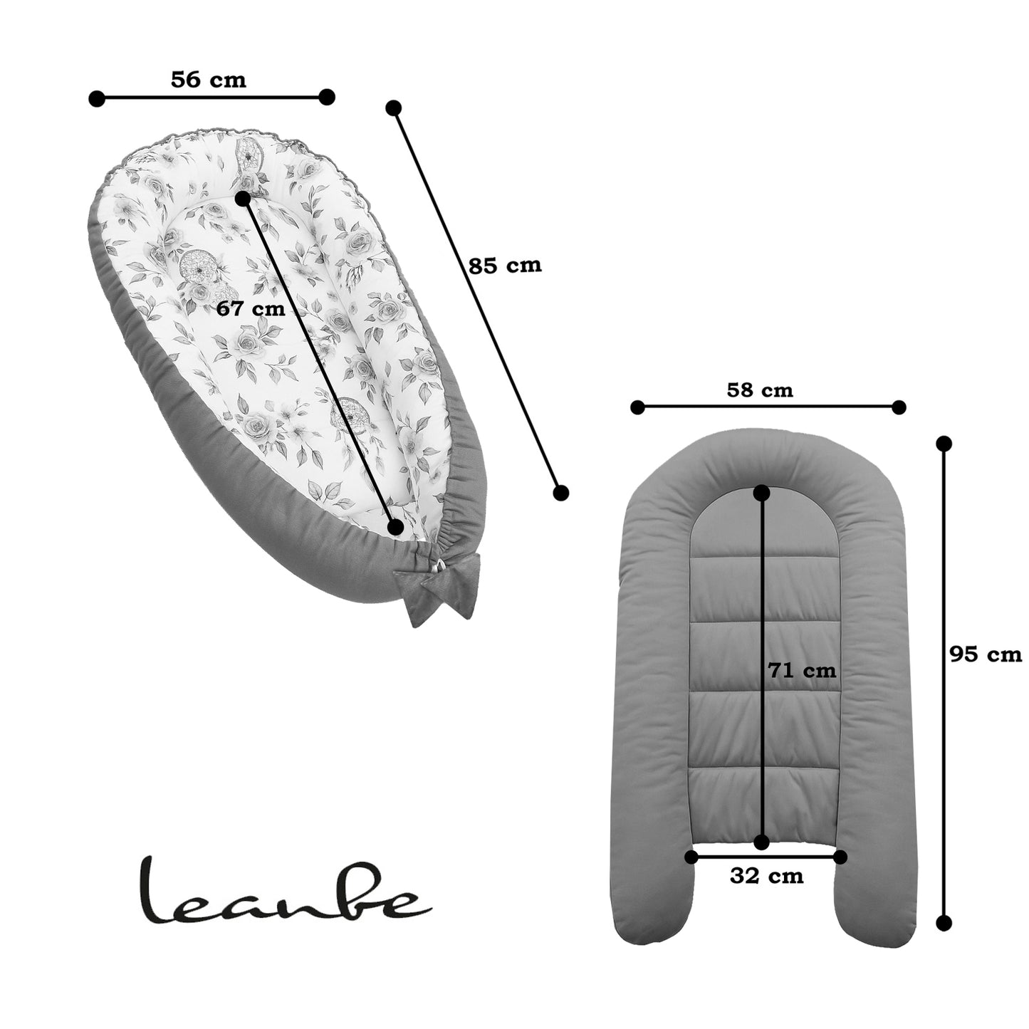 Babynest Kokon aus Baumwolle & Velours - Grau