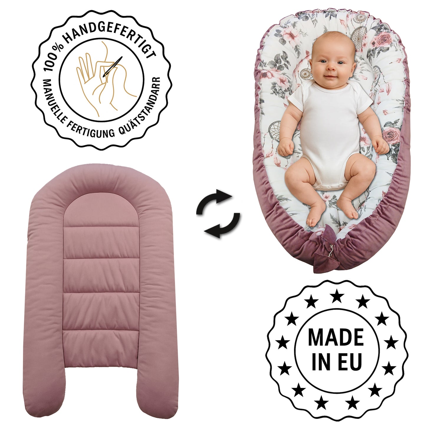Babynest Kokon aus Baumwolle & Velours - Grau