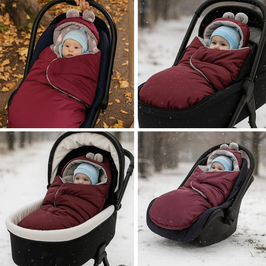 LEANBE Fußsack Einschlagdecke für Babyschale und Kinderwagen - Bordeaux mit Herzen